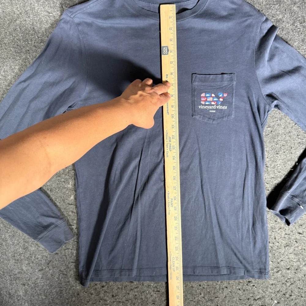 Vineyard Vines Mens Texas Whale‎ Flag Graphic Long Sleeve Pocket T-Shirt Blue S